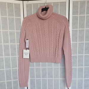 Sunday Best Blush Cable Knit Turtleneck Sweater